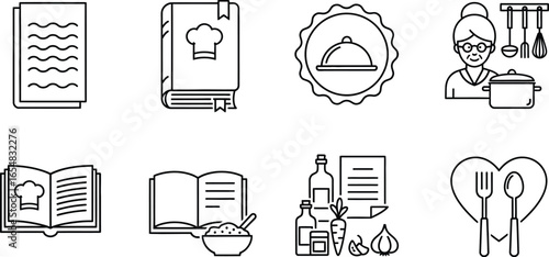 Culinary icons for cooking, recipes, and healthy eating inspiration