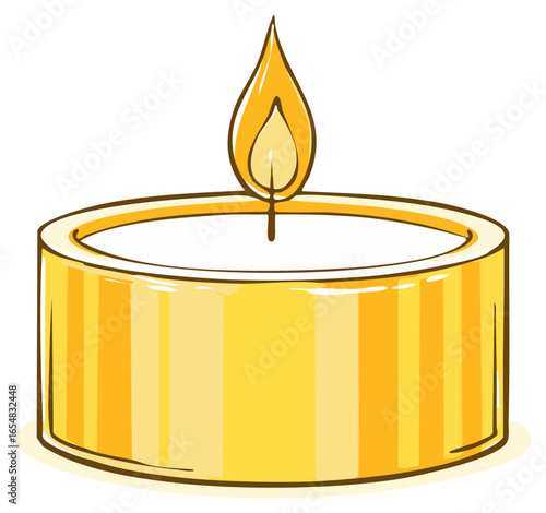 Burning Tea Light Candle Cartoon Style Design Illustration
