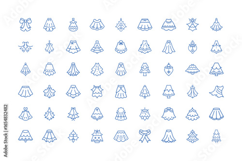 Vector art of collection of handdrawn skirt icons, isolated, showcasing various styles and designs including pleated, ruffled, and aline skirts, perfect for fashion and clothing related projects