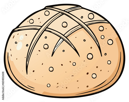 Toasted Artisan Bread with Cross Scoring and Bubbles on a Plain Surface