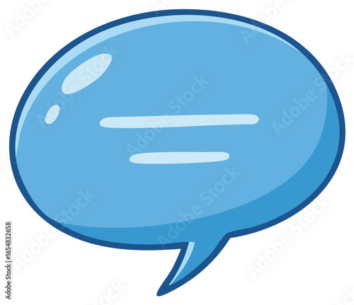 Blue cartoon speech bubble with two horizontal lines inside for dialogue or conversations in communication illustrations