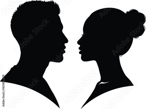Vector art of silhouette of a couple in profile facing each other, symbolizing love and connection