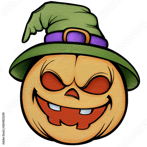 Watercolor Halloween pumpkin cartoon illustration with bright colors  Perfect for seasonal decorations, event promotions, and spooky celebrations.
