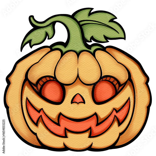 Watercolor Halloween pumpkin cartoon illustration with bright colors  Perfect for seasonal decorations, event promotions, and spooky celebrations.