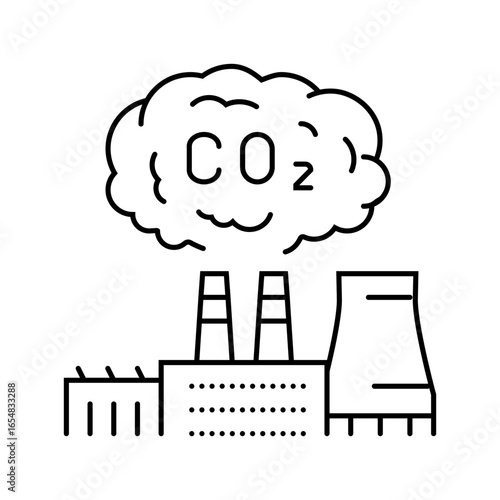 power plant releasing co2 air pollution line icon vector illustration