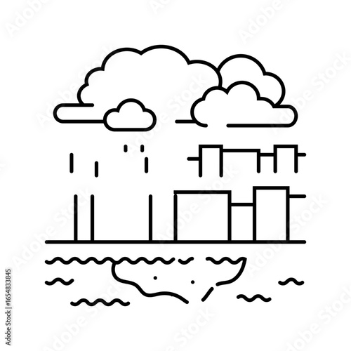 urban river dirty foam smoke air pollution line icon vector illustration