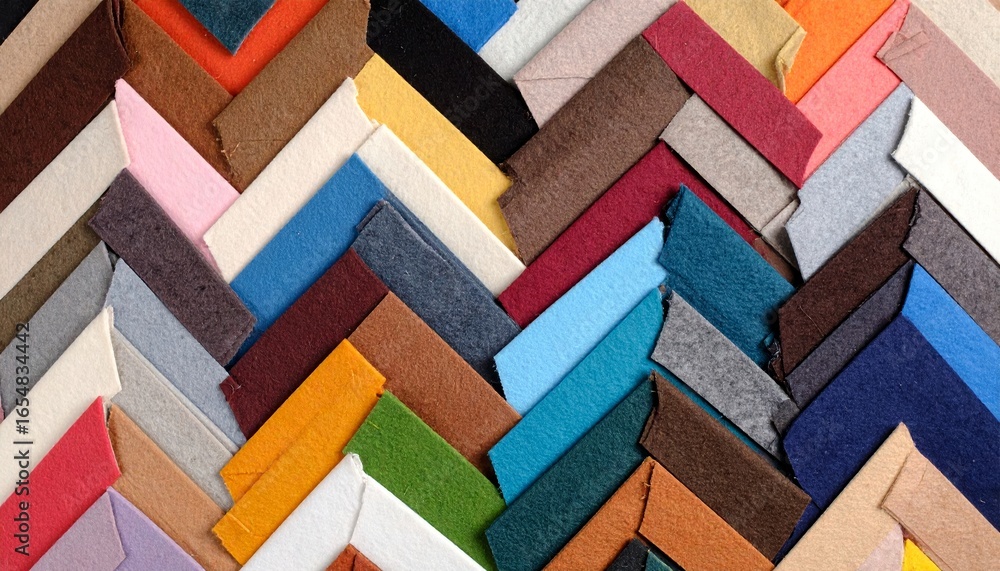 Fototapeta premium Colorful felt fabric pieces arranged in a zigzag pattern background