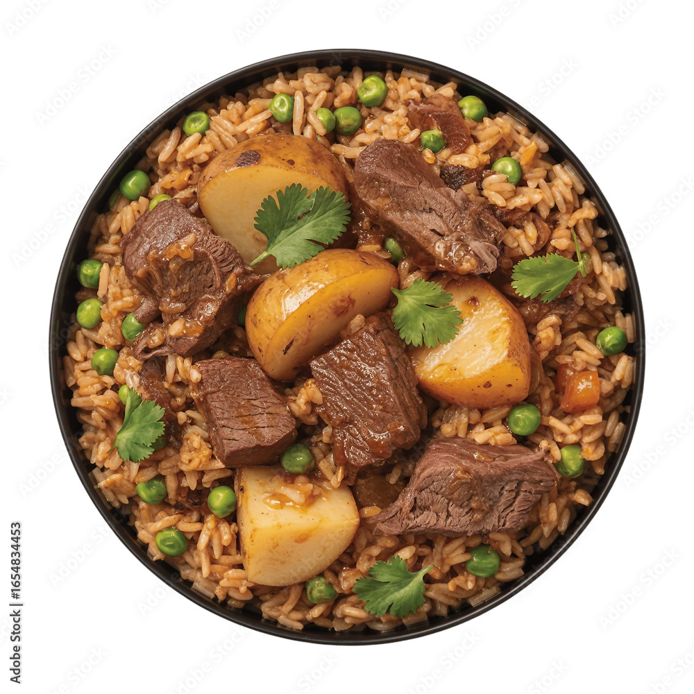 Fototapeta premium Delicious beef biryani isolated on white background 