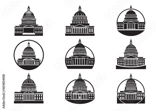 Capitol building silhouette vector Set