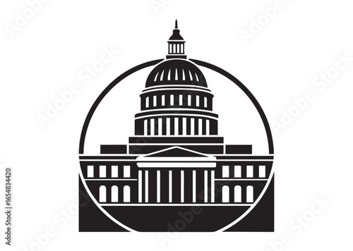 Capitol building silhouette black vector white background