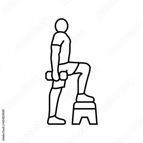step up dumbbell functional fitness line icon vector illustration