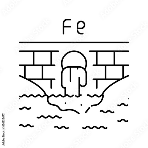 iron rich waste polluting local water bodies line icon vector illustration
