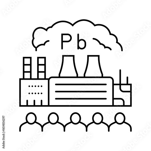 industrial plant emitting lead dust affecting local communities line icon vector illustration
