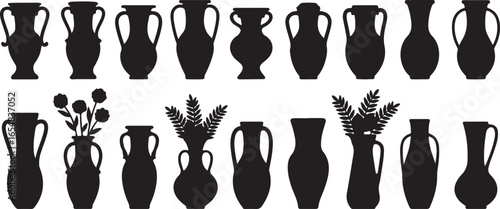 Silhouettes of Ancient Greek Amphorae and Vases with Floral Arrangements pottery ceramic