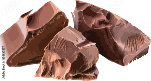 Delicious chunks of dark chocolate isolated on a white background for food and dessert concepts