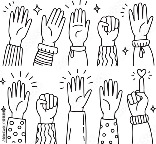 Doodle Hands Clapping and Cheering Line Art Collection