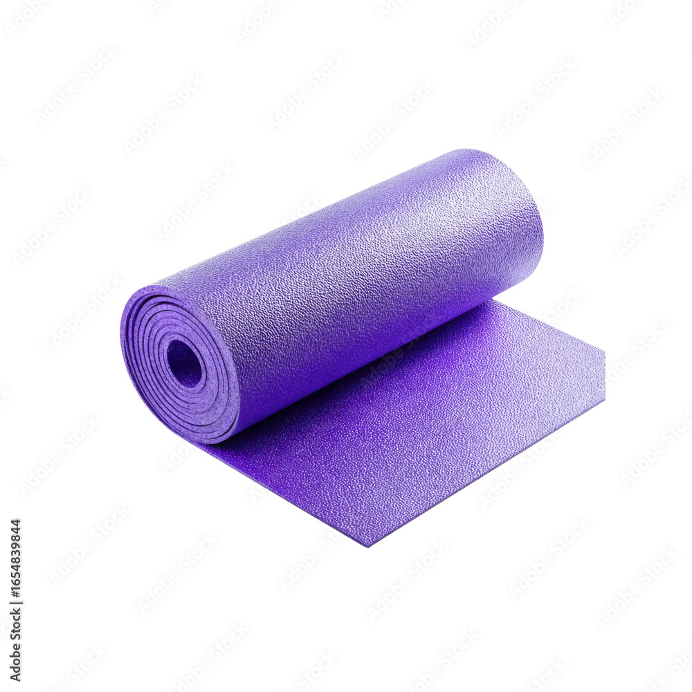 Obraz premium Rolled Purple Yoga Mat on Black Background