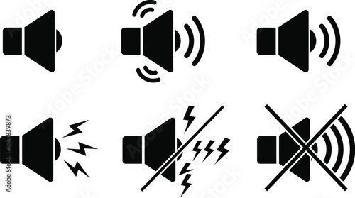 Volume controls icons set for sound level adjustment