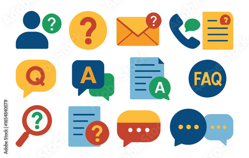 Modern communication icons: flat design for customer support and frequently asked questions
