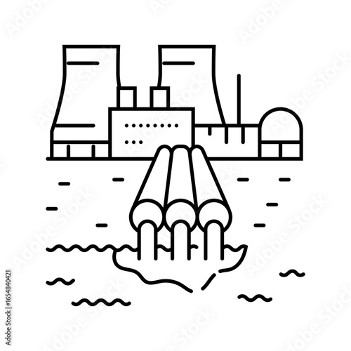 power plant water cooling pollution line icon vector illustration