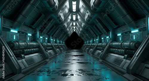 Wallpaper Mural Interior of a futuristic science fiction corridor or spaceship tunnel. A modern, high tech background representing technology, innovation, and the future. Torontodigital.ca