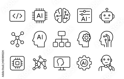 Minimalist linear icons of artificial intelligence and neural networks