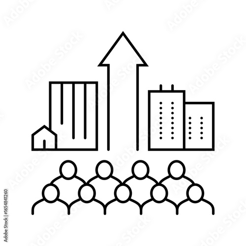 overpopulation urbanization line icon vector illustration