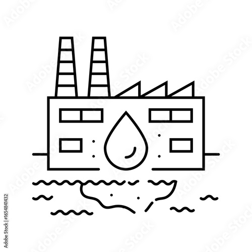 factory discharging waste river line icon vector illustration