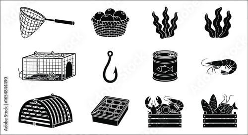 Catching seafood with nets, traps, and hooks, plus seafood bounty