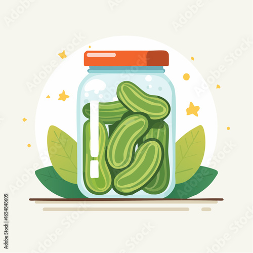 Pickled Cucumbers In Glass Jar Illustration