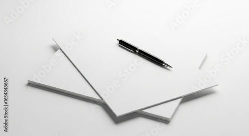 Wallpaper Mural A neatly arranged stack of pristine white paper with a sleek black pen positioned diagonally, set against a clean white backdrop, evoking a sense of professionalism and readiness Torontodigital.ca