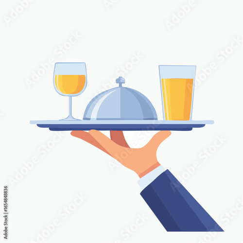Hand Serving Tray With Wine And Beer