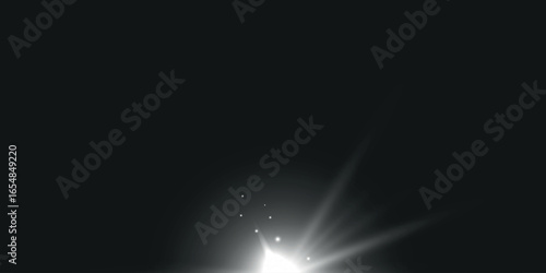 A bright flash of light on a dark background, with branching rays diverging from a central point and scattered points of light around it.