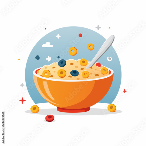 Cartoon Orange Cereal Bowl With Berries