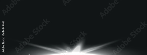 a bright flash of light on a black background. In the center is an intensely luminous white dot, from which light rays diverge in different directions, creating a scattering effect.