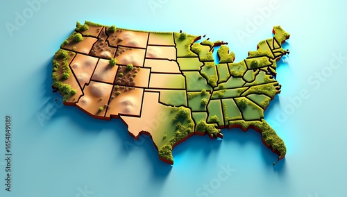 3D Topographic Map of USA with Vegetation