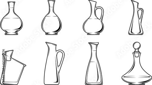 Elegant glass bottles and decanters for oil, vinegar, or wine storage