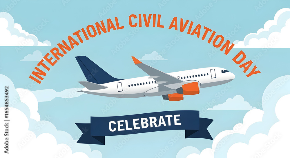 Fototapeta premium poster illustration of A digital graphic celebrating International Civil Aviation Day. The words 