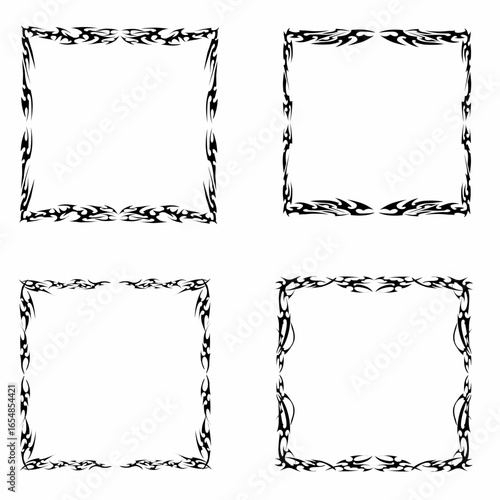 Neo Tribal frame set. Cyber sigilism elements, Y2K gothic style with sharp spikes in square shapes. Vector.
