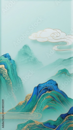 New Chinese Style Green - Blue Landscape Painting