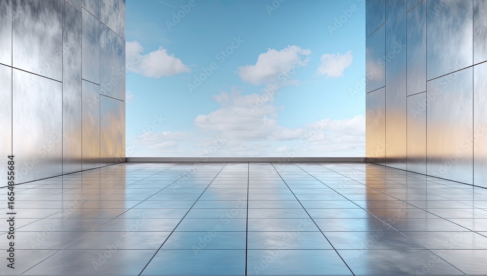 Fototapeta premium Modern, empty space, reflecting sky