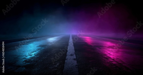Cyberpunk Road Wet Asphalt, Neon Lights and Fog, futuristic , citylights