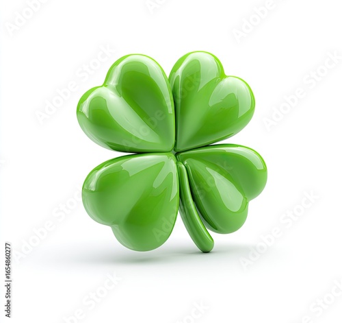Glossy green four-leaf clover graphic against white background