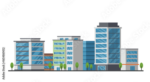 Modern urban cityscape with contemporary architecture on white background