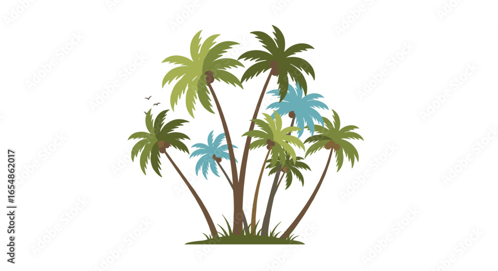 Obraz premium Tropical palm trees illustration with green and blue leaves