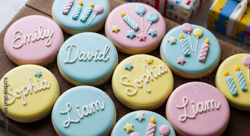 Personalized iced cookies with birthday name.