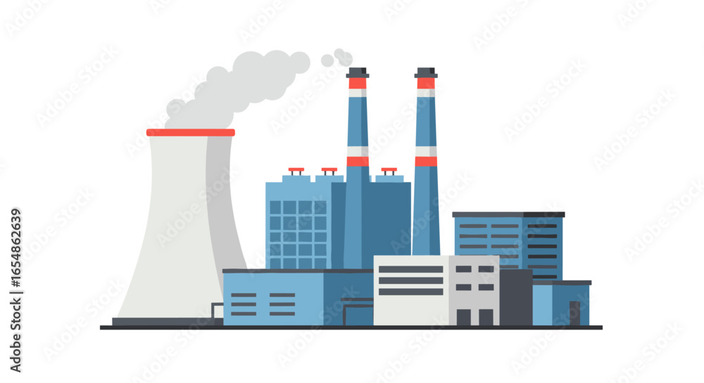 © kilimanjaro - Industrial power plant with cooling tower and chimneys in flat design © kilimanjaro - Industrial power plant with cooling tower and chimneys in flat design