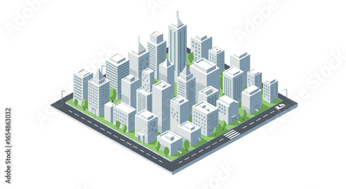 Modern urban cityscape with skyscrapers in isometric design