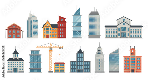 Diverse cityscape collection featuring modern and classic buildings