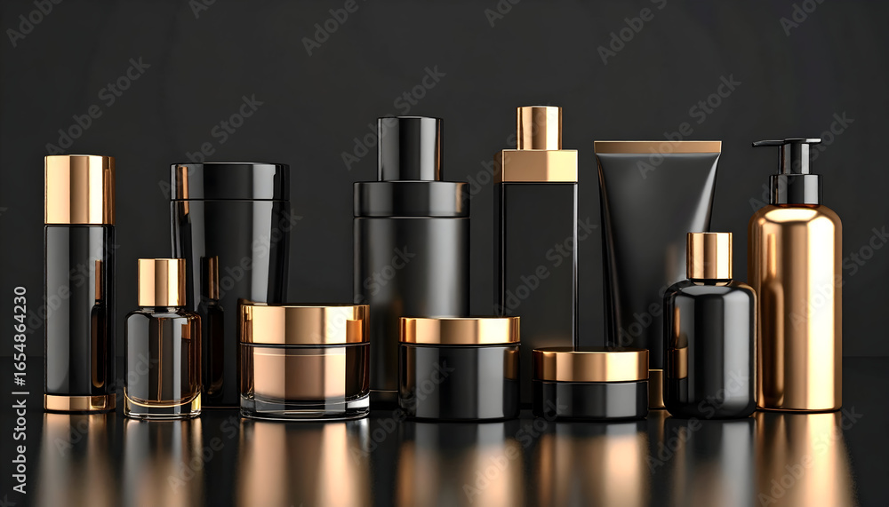 Fototapeta premium Elegant Black Cosmetic Bottles